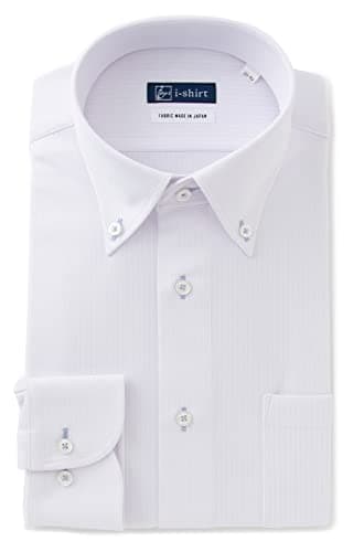 [アイシャツ] i-shirt 完全ノーアイロン ストレッチ 超速乾 スリムフィット 長袖 アイシャツ ワイシャツ メンズ ノンアイロン 025 ホワイト ボタンダウン ピケストライプ M15118004301 M82(首回り39cm裄丈82cm)