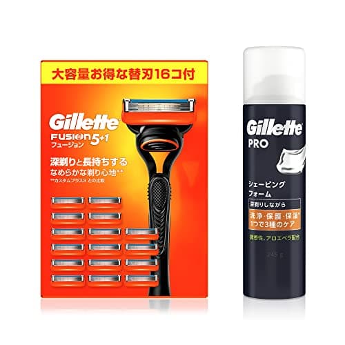 Gillette ジレット フュージョン マニュアル 本体 (替刃16コ付) +シェービングフォーム 245g【セット買い】髭剃り カミソリ 男性 メンズ 【Amazon.co.jp限定】