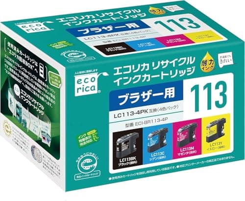 エコリカ ブラザー LC113-4PK対応リサイクルインク 通常容量 4色パック DCP-J4210N/J4215N MFC-J4510N/J4810DN/J4910CDW/J6570CDW/J6573CDW/J6770CDW/J6970CDW/J6973CDW/J6975CDW 残量表示対応 封筒パッケージ【Amazon.co.jp限定】