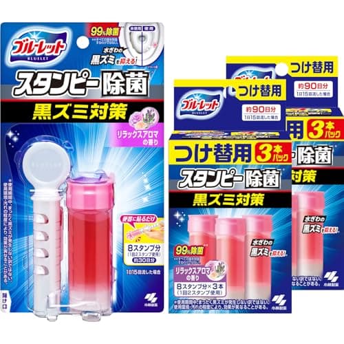 ブルーレット 【まとめ買い】スタンピー 除菌効果プラス トイレ 洗浄剤 リラックスアロマ 本体 約30日分 ×1個+詰め替え用 約90日分×2個 貼るタイプ 流すたび除菌 洗浄