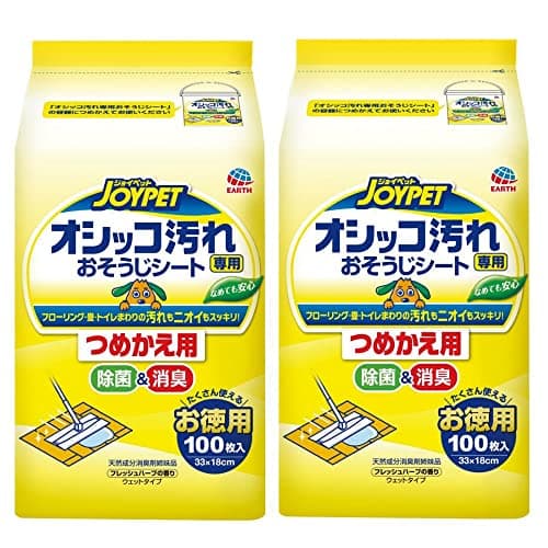 JOYPET 愛犬用オシッコ汚れ専用おそうじシート 100枚×2個【お徳 2個パック】つめかえ用 舐めても安心 フレッシュハーブの香り 除菌 消臭 ジョイペット アース・ペット