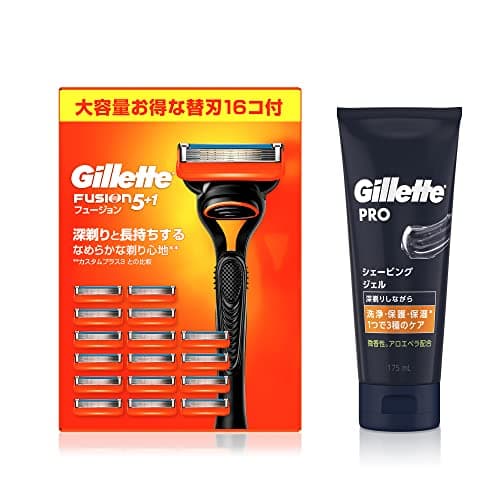 Gillette ジレット フュージョン マニュアル 本体 (替刃16コ付) +シェービングジェル 175ml【セット買い】髭剃り カミソリ 男性 メンズ 【Amazon.co.jp限定】
